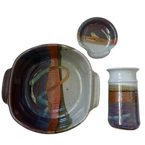Vintage Hanselmann Studio Glazed Pottery 3 Pieces Set Signed HP New Mexico
